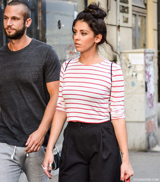 Kako stilizirati suknja-hlače, bijele tenisice i prugastu kratku majicu, ulična moda jesen 2015 Zagreb, street style by stylezagreb.com