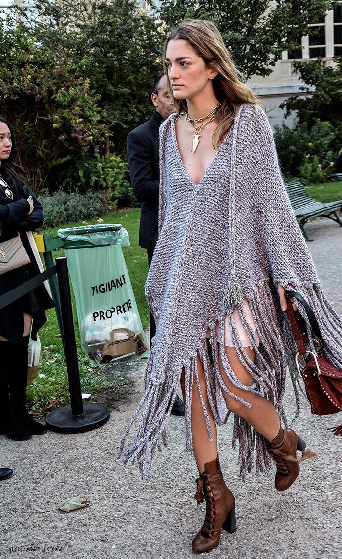 Kako stilizirati pleteni sivi pončo, street style Zagreb