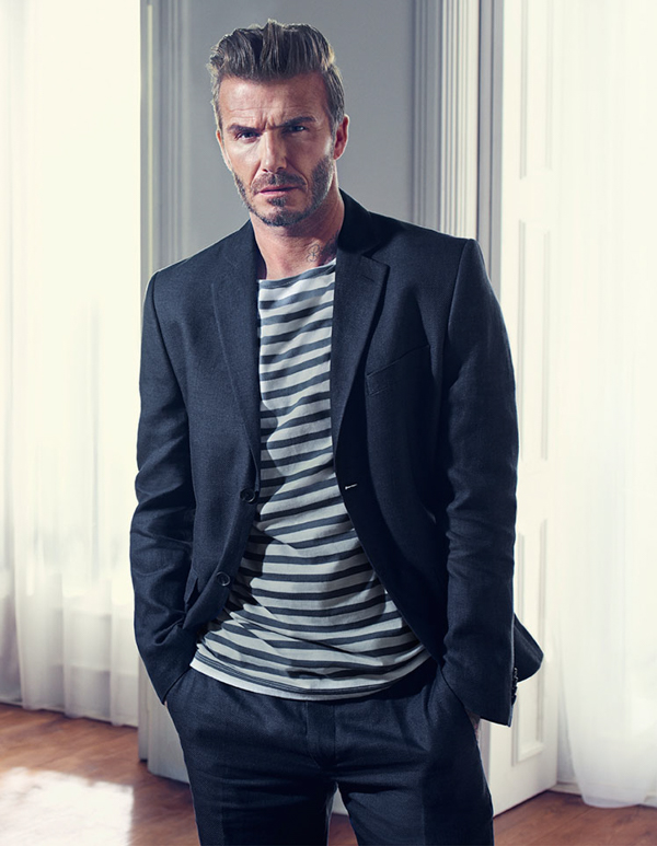 muška moda David Beckham H&M kako kombinirati odijelo i prugastu majicu