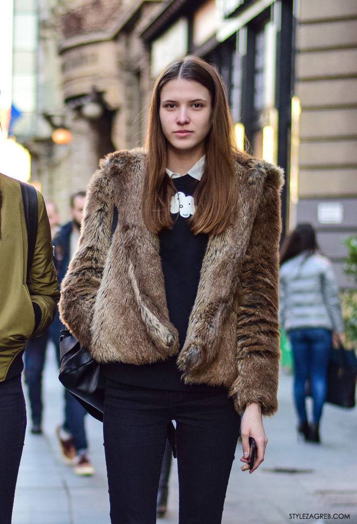 Street style moda Zagreb veljača 2016. Sara Sorić, manekenka, srednjoškolka. Ideje za svakodnevni stajling MODA: Kako kombinirati bundicu i bijele tenisice.