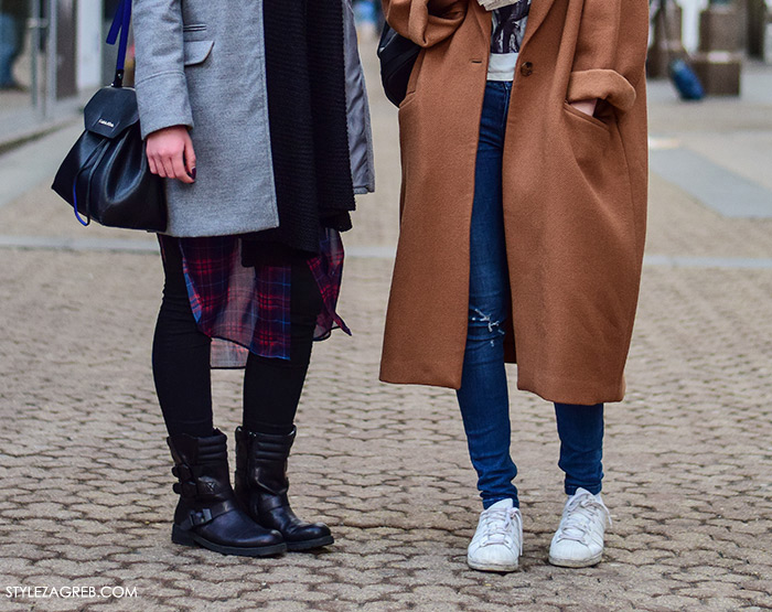 Street style Zagreb, Petra Šuljić i Donika Dedaj, urbani stajling, kako kombinirati oversized bež kaput i bijele tenisice