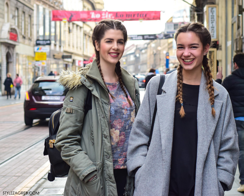 Zagreb street style frizure kako isplesti pletenice street style look frendice Paula Vuko i Adriana Vidović