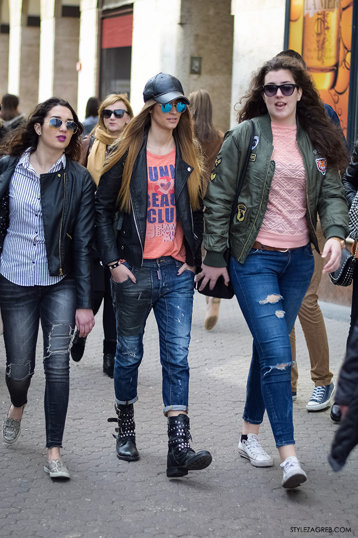 Mia Škaljac, Leona Gajo, Nikolina Ivanković Instagram, cure u bajkerskim i bomber jaknama, žena proljetna moda fashion hr zagrebačka špica, street style Zagreb