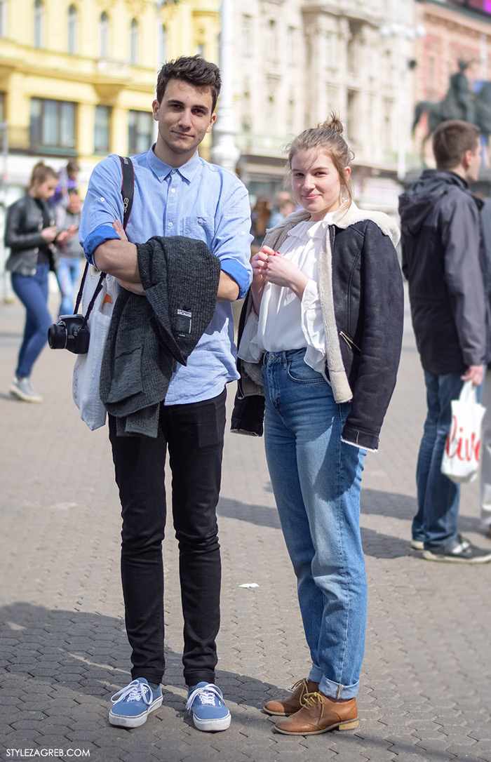 Tin Vučković i Lucija Batur, studenti medicine, proljetni street style Zagreb, žena moda fashion hr zagrebačka špica modne kombinacije