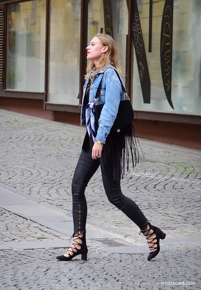 Street Style Zagreb, ulična moda fashion Zagreb Hrvatska Croatia, kako kombinirati traper jaknu, crni sako, choker, cipele na vezanje, Style Zagreb Instagram moda, zagrebačka špica modne kombinacije trend portal zena