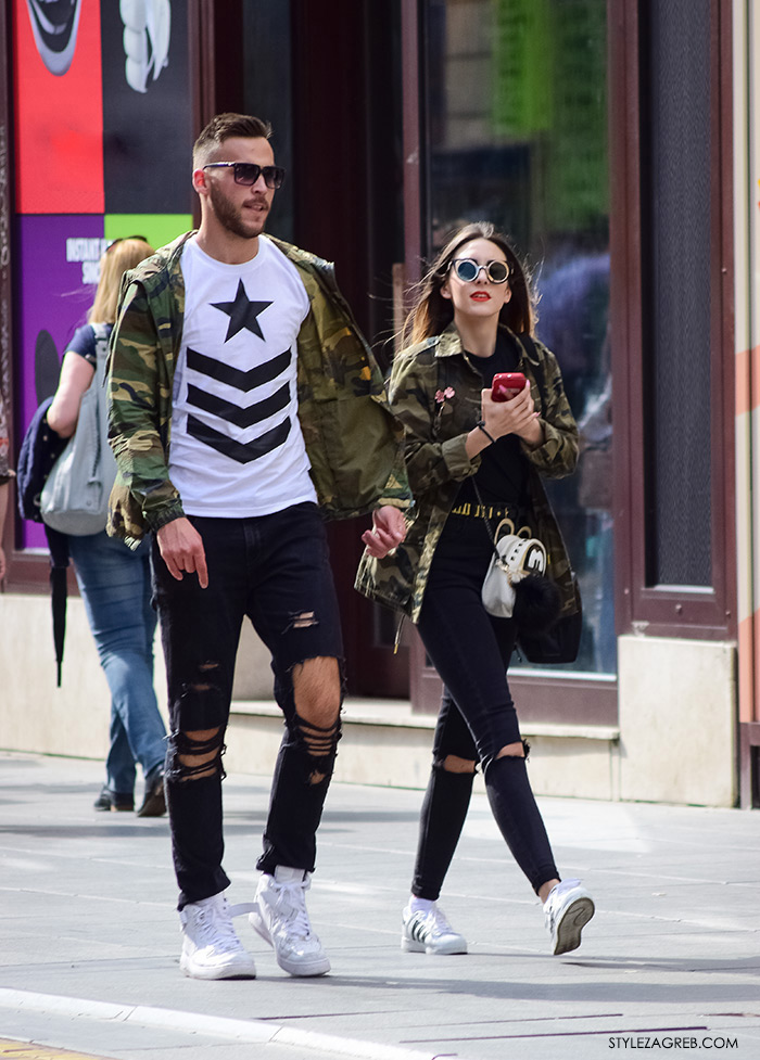 online trgovina zanimljive military jakne, street style Zagreb ulična moda, jakna maskirni uzorak, podrapane traperice, muška moda žena hr