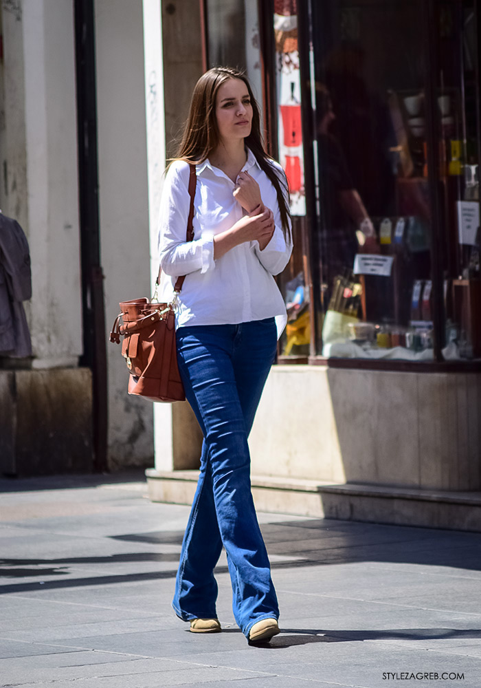 proljetna ulična moda Zagreb street style, kako kombinirati bijelu košulju i trapezice