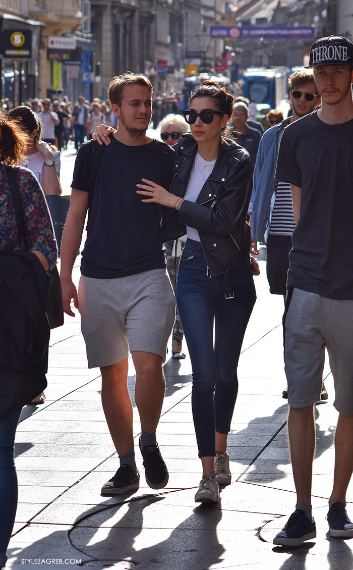 Street style Zagreb Hrvatska, ulična moda Zagreb, prosvjed Hrvatska može bolje 1.6.2016., ženska moda: crna bajkerska jakna i traperice visokog struka