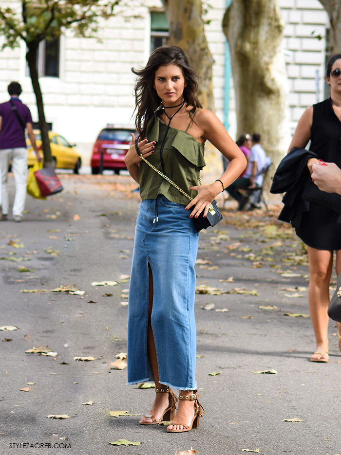 Žena hr, ženska moda rujan 2016, Zagreb street style kraj ljeto, vremenska prognoza za 30 dana zagreb, vrijeme zadar 14 dana, kako nositi dugu traper suknju i choker, how to wear jeans skirtjeans skirt