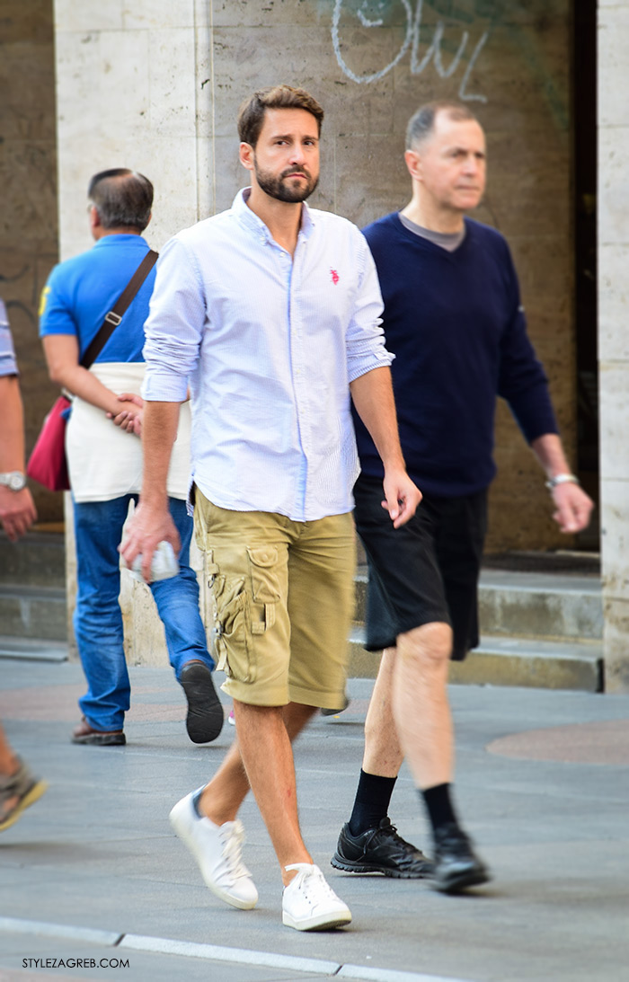  Street style Zagreb jesen 2016 muška moda, plava košulja Ralph Lauren, bermude i bijele tenisice Adidas