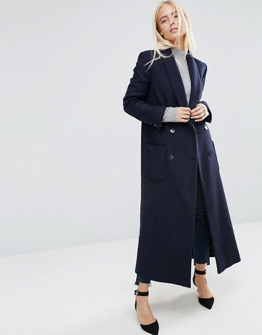 Ženska moda elegantni kroj kaputa dugi kaput tamno plave boje zima 2016 kombinacija street style Zagreb Instagram