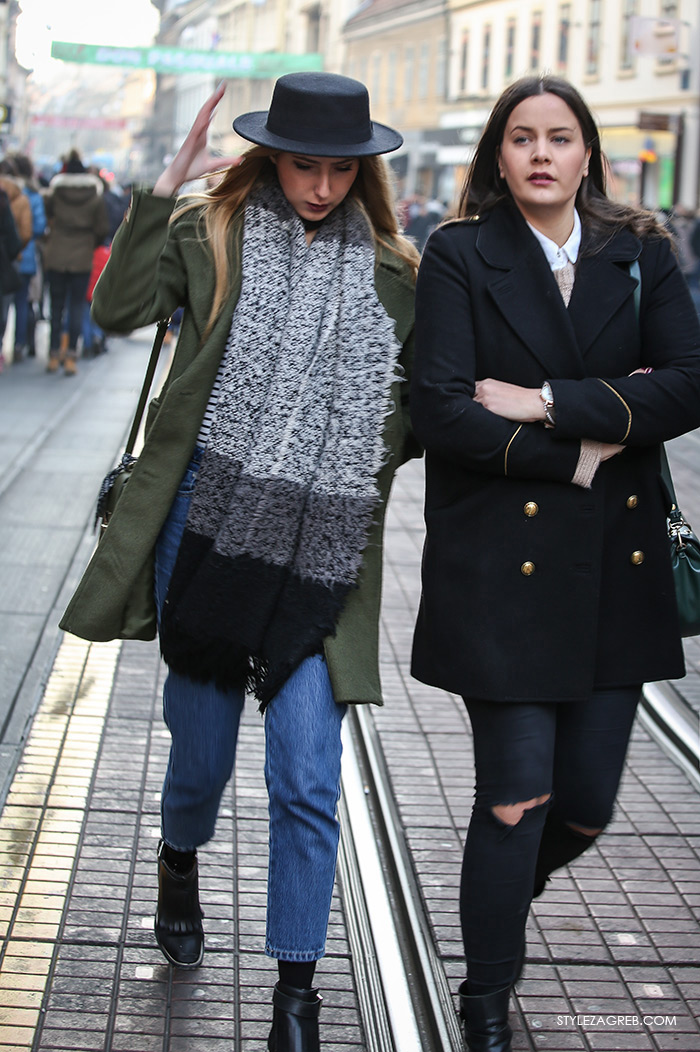 Street Style Zagreb Croatia, Shop best of Zagreb winter look, Women's winter fashion how to wear pea coat and ripped black jeans, hat, long oversized scarf, boyfriend jeans, green coat, Ulična moda u Zagrebu, špica subota Advent u Zagrebu, treća adventska nedjalja, 17. prosinac 2016. kako kombinirati moda zima