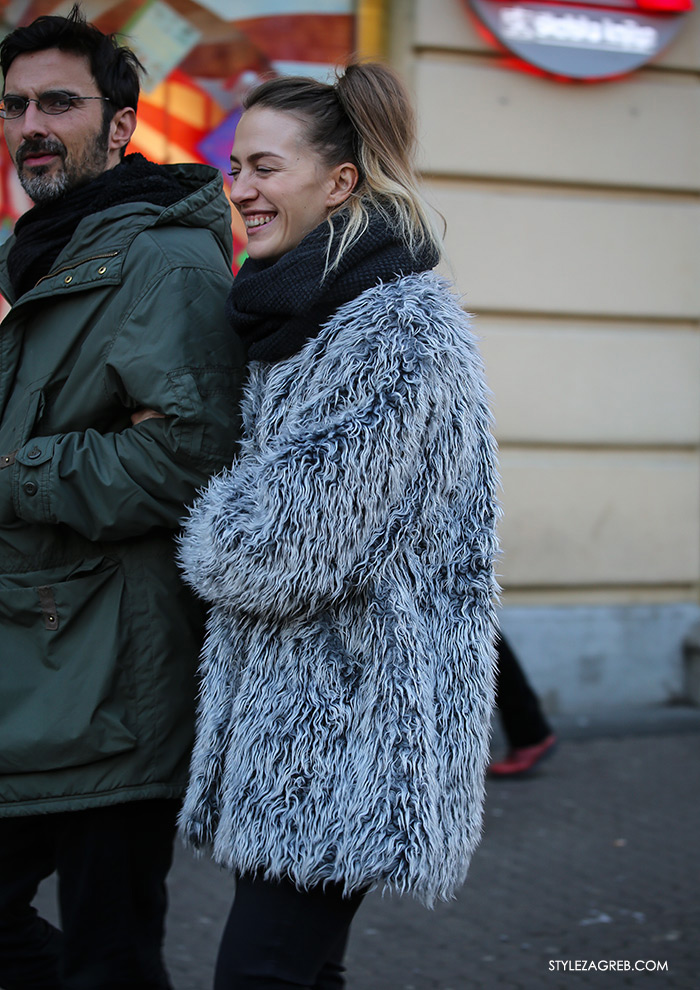 Klara Gržin najnovije, zima 2017, women's winter fashion what to wear street style how to wear grey faux fur coat and infinity scarf