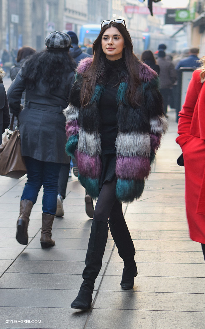 Zimska moda: Street style Zagreb voli bundice u bojama. Style Zagreb street style zimska ulična moda Zimski Zagreb se ozbiljno šareni od bundica, bundica gdje kupiti, faux fur coat where to buy how to wear