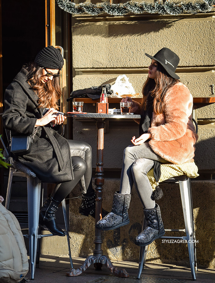 fashinistas fashion street fashion, modni dodaci moda žene roza bundica od umjetnog krzna gdje kupiti, ugg čizmice, crni šešir, zagreb hrvatska