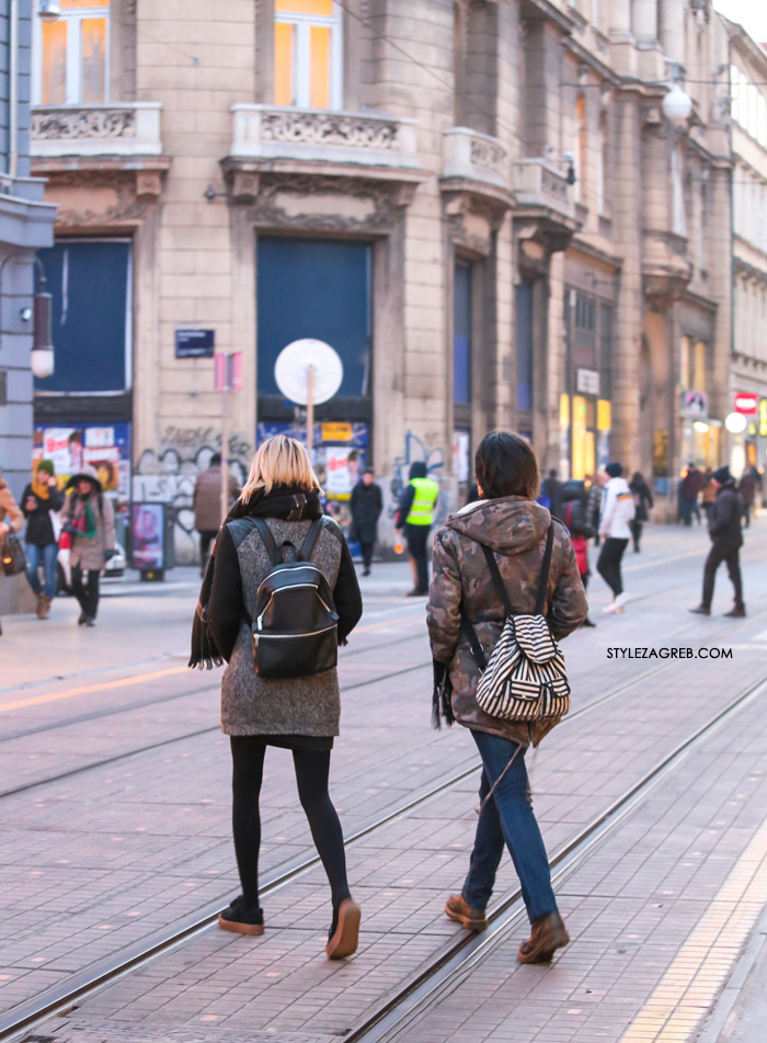 Style Zagreb: Fine torbice? Ma ne, djevojke u Zagrebu nose ruksake, MCM crveni ruksak, Chanel ruksak, Louis Vuitton kožni ruksak, ženska moda kako kombinirati gdje kupiti djevojke u Zagrebu Ilica Zara street style fashion ulična zimska moda zena hr Croatia