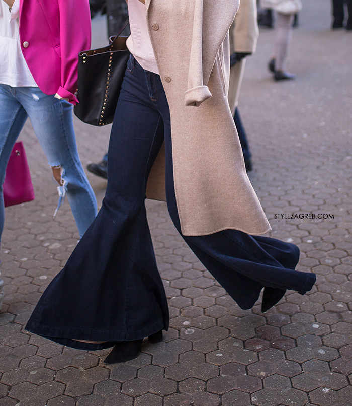 Najmodernija cura na špici slika Style Zagreb ženski kaput, trapez hlače, street style Zagreb ulična moda kako nositi trapezice Severina kave se traperice sada nose