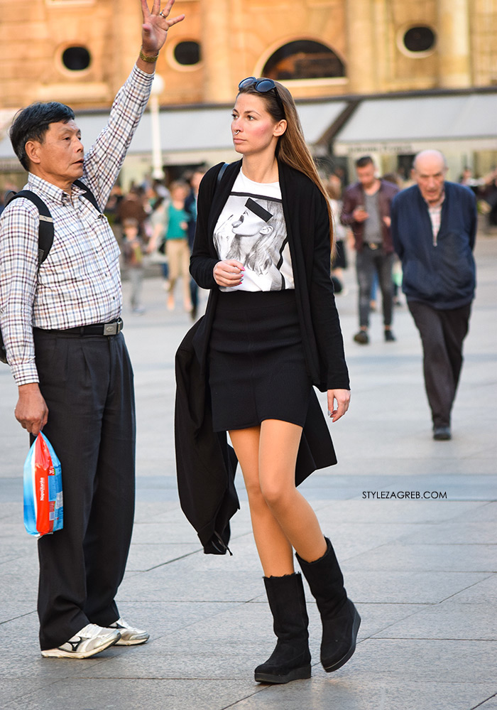 street style Zagreb Hrvatska spring fashion hr Croatia žena hr ulična moda najnovije slike špica tourist in Zagreb what to wear black mini skirt black bookts Instagram Facebook nose piercing