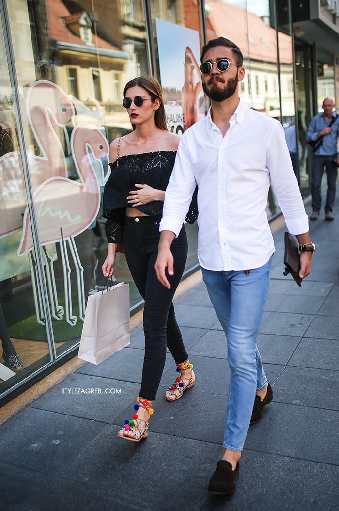 Ana Krijan Instagram kriijana zagrebačka špica street style zagreb kako nositi crni off the shoulder top sandale s pompončićima 