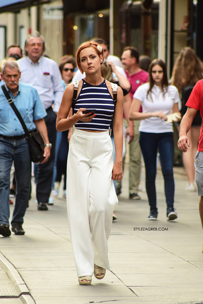 široke bijele hlače žena sa stilom Zagreb street style ljetna moda srpanj 2017.
