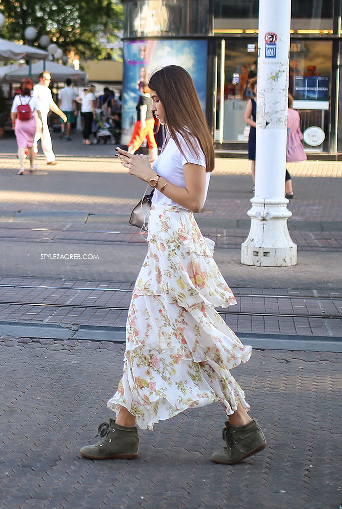 duga suknja s volanima žena sa stilom Zagreb street style ljetna moda srpanj 2017.