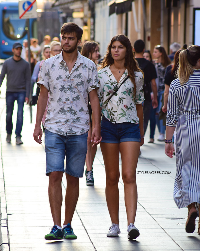 Ženska moda špica street style Zagreb kolovoz 2017 par na Ilici cvjetasta košulja traper šorc