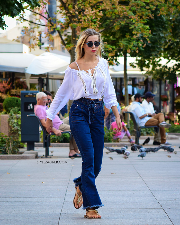 Street Style Zagreb Ljetni Traper Raport street style 2017 široke traperice i bijeli top s čipkom