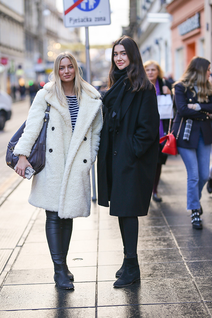 zimski street style outfiti zagrebačka špica prosinac 2019 street fashion zagreb black coat Isabel Marant, Abercrombie & Fitch white teddy bear coat  teddy kaput zara ilica zagreb